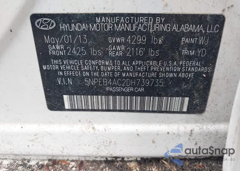 2013 Hyundai Sonata Gls из США, поврежденный, VIN 5NPEB4AC2DH739735